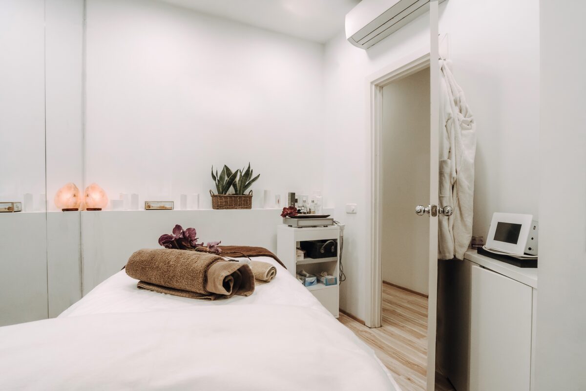 Clean and inviting spa treatment room